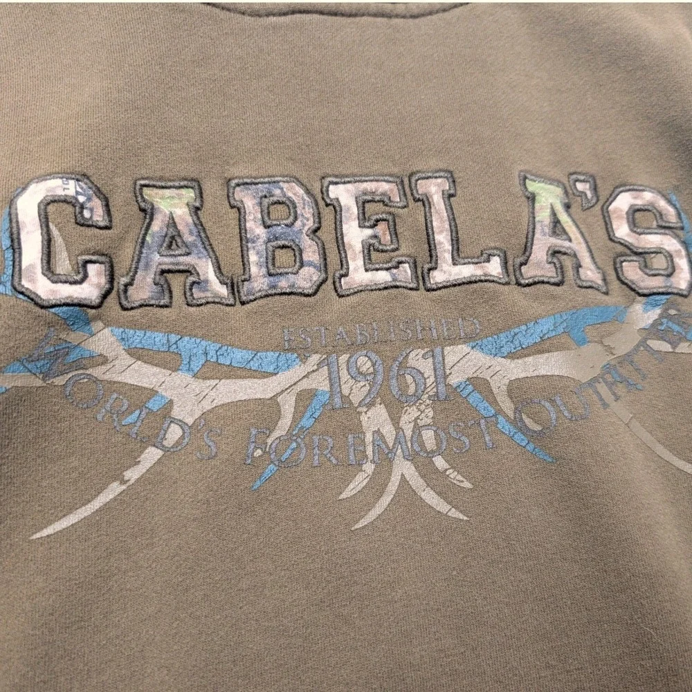 Cabela's Hoodie Kids Large Olive Green Camo Accents Pullover Sweatshirt